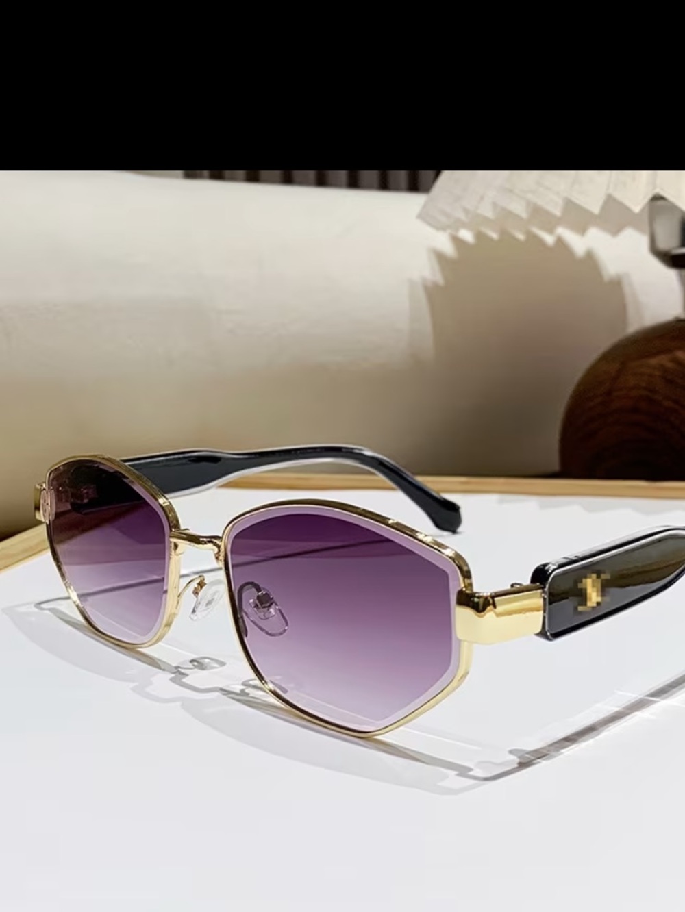 Designer Style Purple Grayish  Lens Gold Frame Women's Fashion Sunglasses